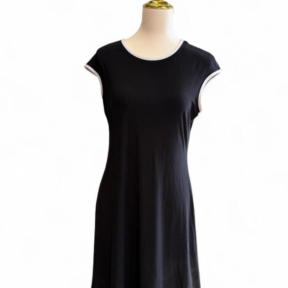 Tiana B. Black A-Line Shift Dress with White Piping Trim - Size M